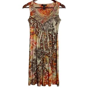 Style & Co Petite Sleeveless Abstract A Line Embroidered Collar Dress Petite PP